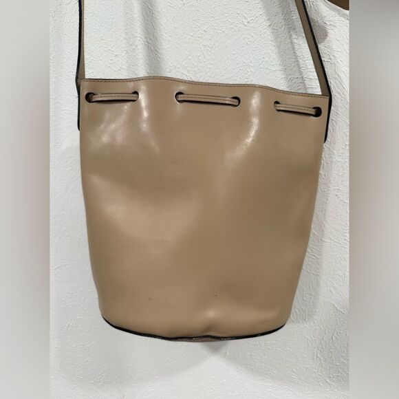 Camelia Roma Taupe Leather Bucket Bag Nude Red Interior - Picture 5 of 10